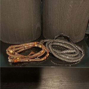 Chan Luu lot of 2 wrap bracelets leather stones sterling silver 32” boho artisan